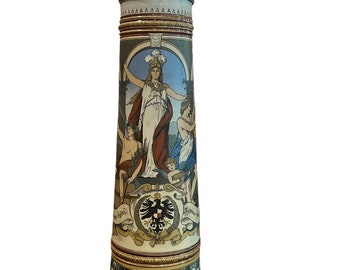 Magnificent 5.7L Antique Mettlach Etched German Beer Stein with Student Symbols