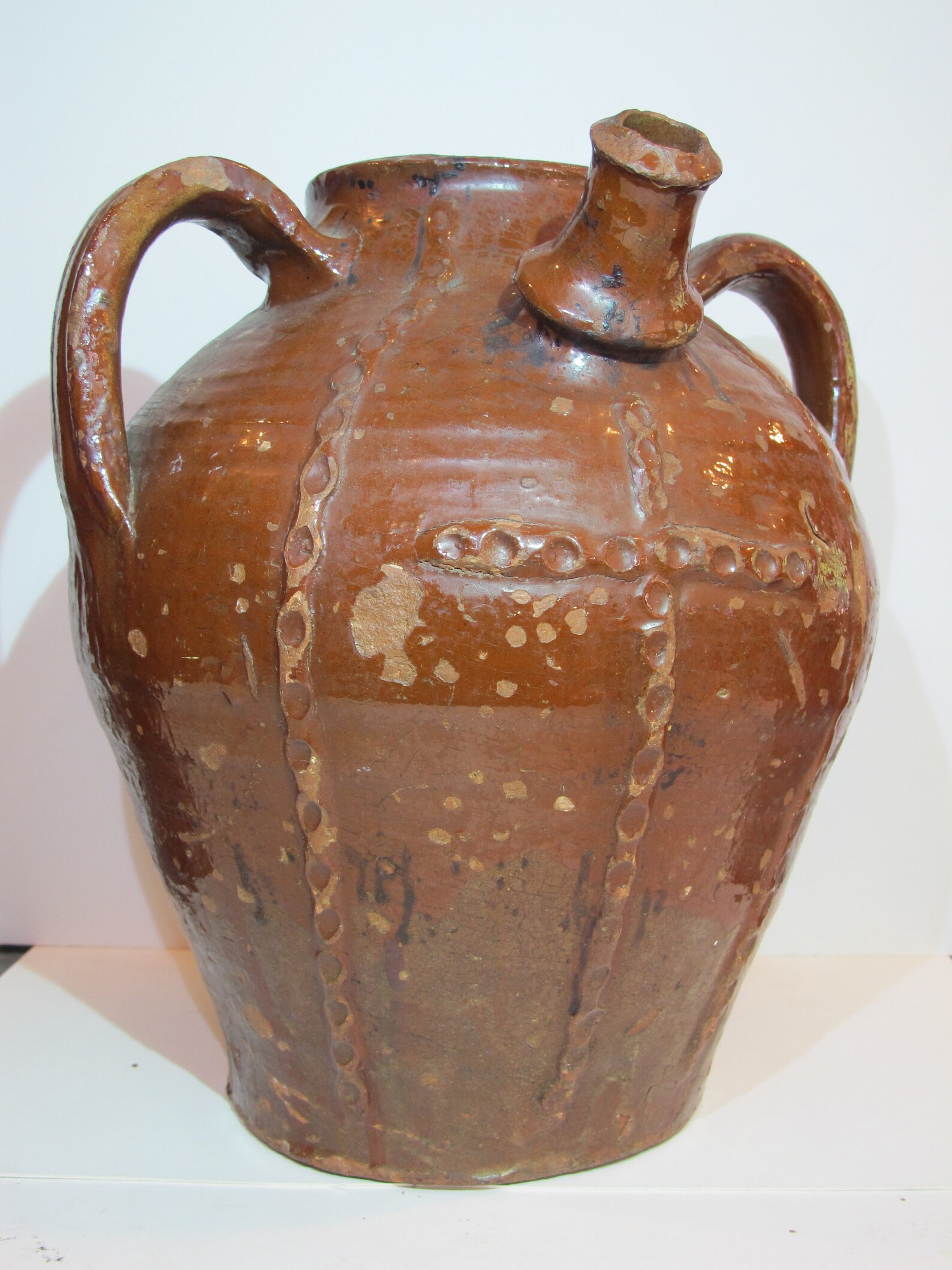Large French Terracotta Water Jug With Cross From Burgundy Region 16L