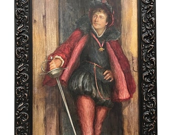 British School 19th Century, Watercolor Painting of Cavalier with Rapier Sword