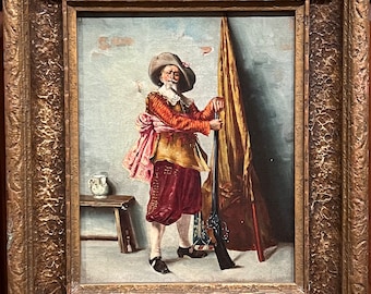 Óleo sobre lienzo de una escuela francesa de un abanderado mosquetero