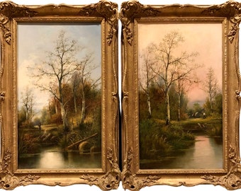 George Augustus Holmes, A Pair, Oil on Canvas Landscape Paintings, 19th Century