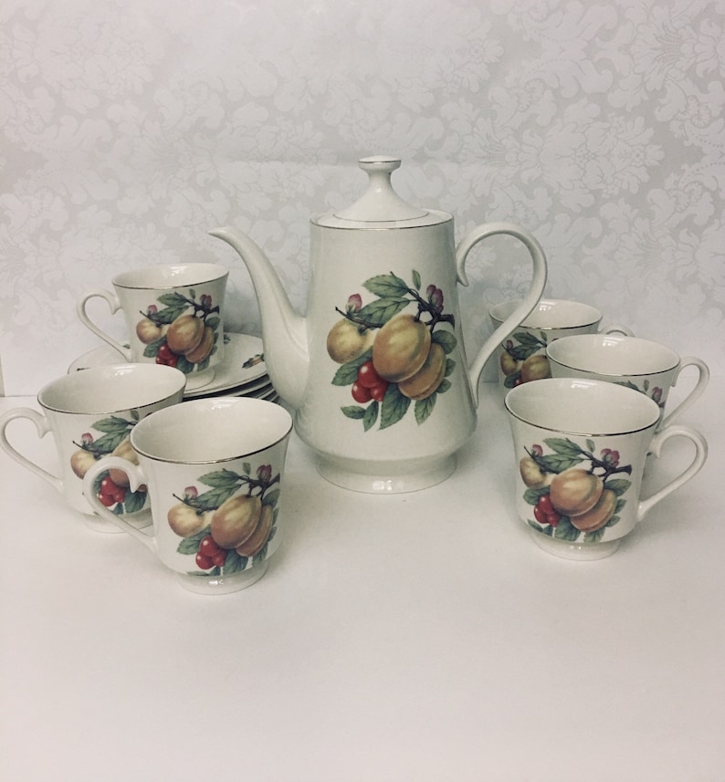 Coffee Set Formalities by Baum Brothers Fruit Pattern 7 pc Etsy
