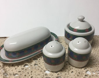 Pfaltzgraff Amalfi Mediterranean   Salt Pepper Shakers Sugar and Butter Dish