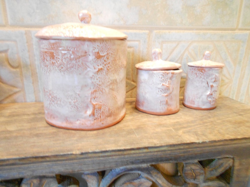 Lidded jar canister set handmade small organically shaped pottery set of 3 image 7