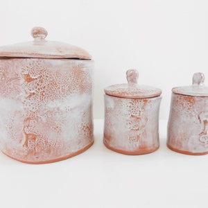 Lidded jar canister set handmade small organically shaped pottery set of 3 image 1