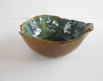 Elemental pottery bowl rustic ceramic bowl medium scalloped raw edge pottery green aqua dish