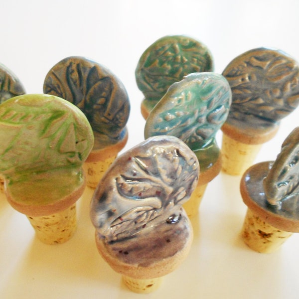 Wine stopper pottery embossed ceramic wine cork bottle stopper clay beer stopper hostess gift stocking stuffer