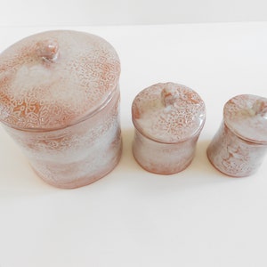 Lidded jar canister set handmade small organically shaped pottery set of 3 image 9