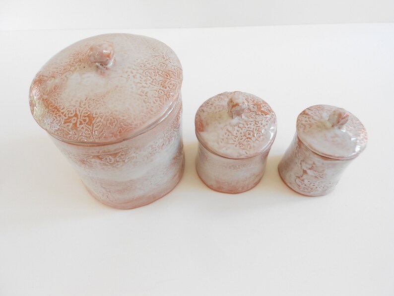 Lidded jar canister set handmade small organically shaped pottery set of 3 image 9