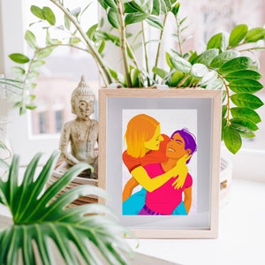 Hang on to me poster print illustration lesbian couple image 1