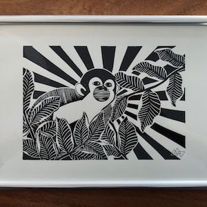 Monkey Handmade art print Linocut
