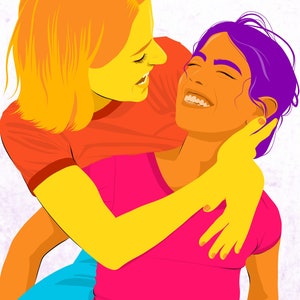 Hang on to me poster print illustration lesbian couple image 2