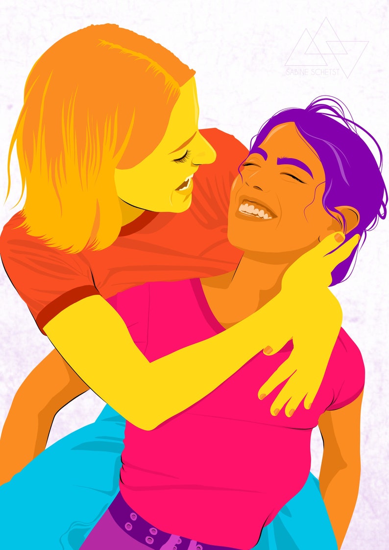 Hang on to me poster print illustration lesbian couple image 2
