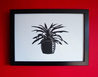 Pineapple plant Handmade art print Linocut