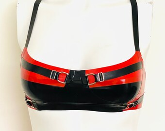 red latex bralette