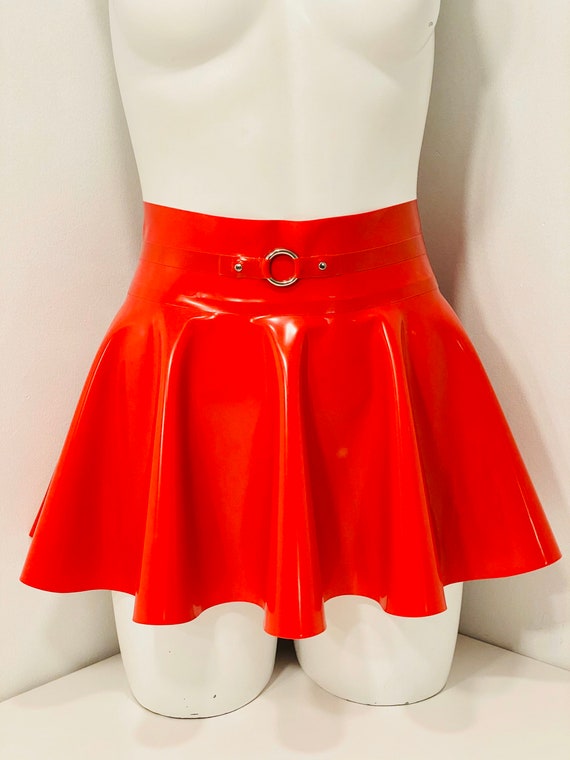 Cheerleader Skirt Red Vinyl Skater Skirt Latex Circle Skirt UK