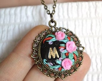 Necklace Personalized Pendant Pink roses Gift Charm jewelry Gifts for girl Unique pendant Unique gifts Pendants for women Flower necklace