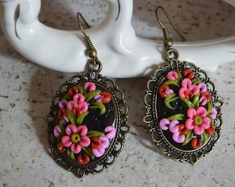 Pink flower earrings for girl, polymer clay handmade jewelry floral garden, Girlfriend gift idea Mom Gift for daughter, cute gift for her