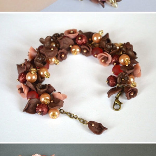 Flower bracelet Gift idea for her Brown bracelet Gift for women Nature jewelry Unique gift Flowers roses Jewelry gift Brown jewelry nature