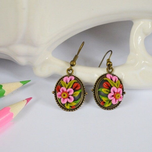 Boucles d'oreilles fleurs, cadeaux romantiques, bijoux uniques, style bohème, boucles d'oreilles rétro, cadeaux de Noël pour soeur, boucle d'oreille pendante, cadeau de la Saint-Valentin