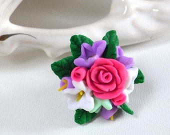 Pink rose Ring romantic Floral ring, Gift idea Nature jewelry Bridal flower Jewelry boho Ring polymer clay Flowers roses, sister gift ideas