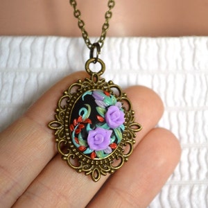 purple rose pendant handmade Unique gift flower necklace, jewelry for girl wedding pendant Boho Floral Holiday Gift for mom Gifts for her