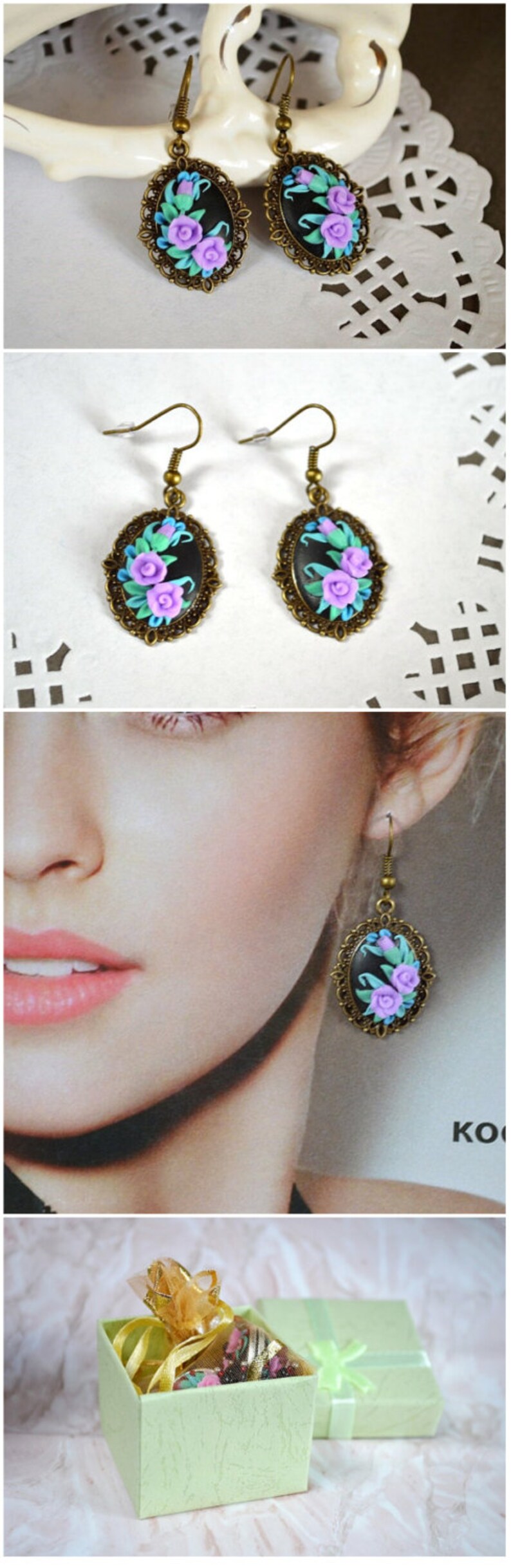 Floral jewellery Romantic earrings Gifts for girlfriend Flower earrings Unique jewelry women Earrings Gift idea Earrings for girls Lilac art image 1