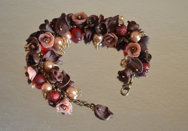 Flower Bracelet Gift Idea for Her Brown Bracelet Gift for Etsy