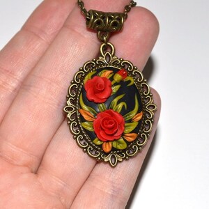 flower pendant red roses gift for wife Nature necklace gift for bride Romantic Necklace sister birthday gift floral jewelry gift for her