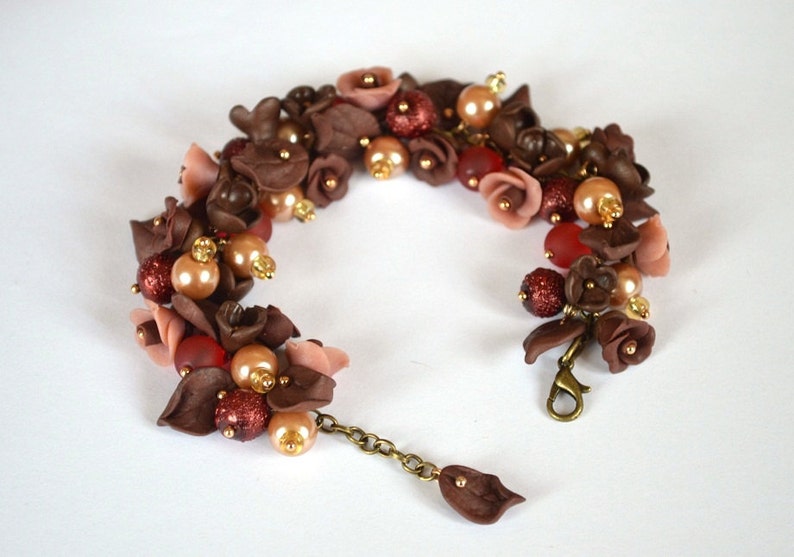 Flower Bracelet Gift Idea for Her Brown Bracelet Gift for Etsy