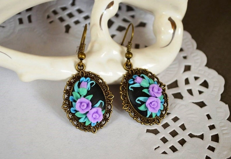 Floral jewellery Romantic earrings Gifts for girlfriend Flower earrings Unique jewelry women Earrings Gift idea Earrings for girls Lilac art image 5