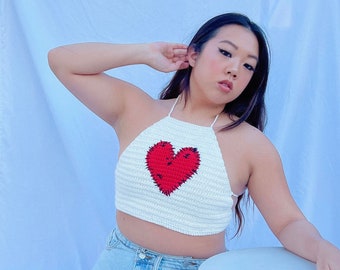 Mended heart crochet boho festival LOVE crop top