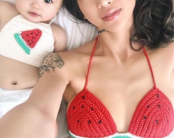 Mommie and baby watermelon bikini and crop top -100% cotton