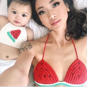Mommie and baby watermelon bikini and crop top -100% cotton