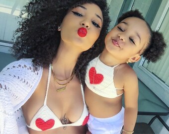 Mommie and me heart lover bikini and crop top -100% cotton