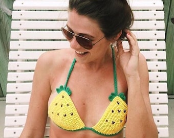 Crochet Boho pineapple swim festival bikini top -100%cotton