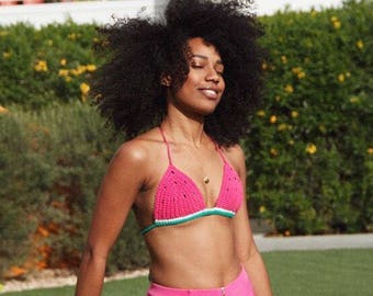 PINK Watermelon Top crochet bikini festival 100%cotton
