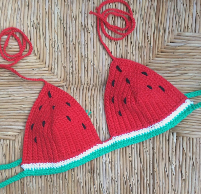 SALE Watermelon crochet bikini halter Festival top 100%cotton image 2