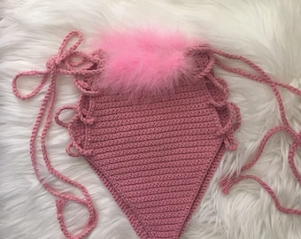 MIMI high waisted crochet pink fur festival style -100%cotton