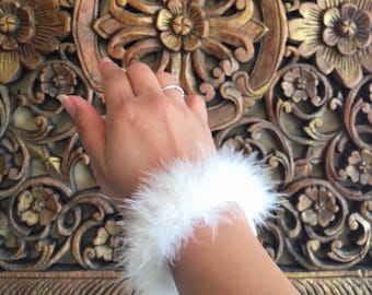 Fairy rave crochet fur feather cuff bracelet