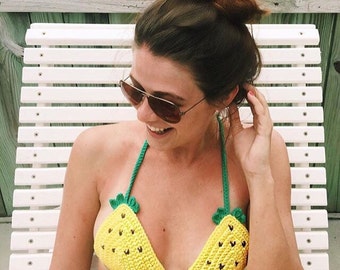 Crochet Boho pineapple swim festival bikini top -100%cotton