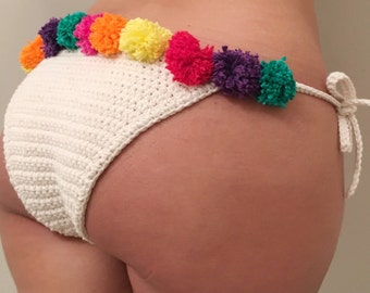 Love pompom crochet boho bikini bottoms -100%cotton