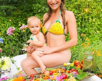 Mommie and baby pineapple bikini and crop top -100% cotton