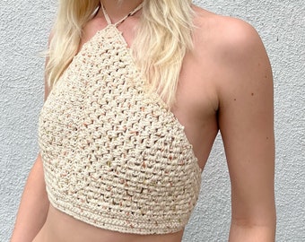 Bohemian retro crochet halter crop top Kaya 100% cotton