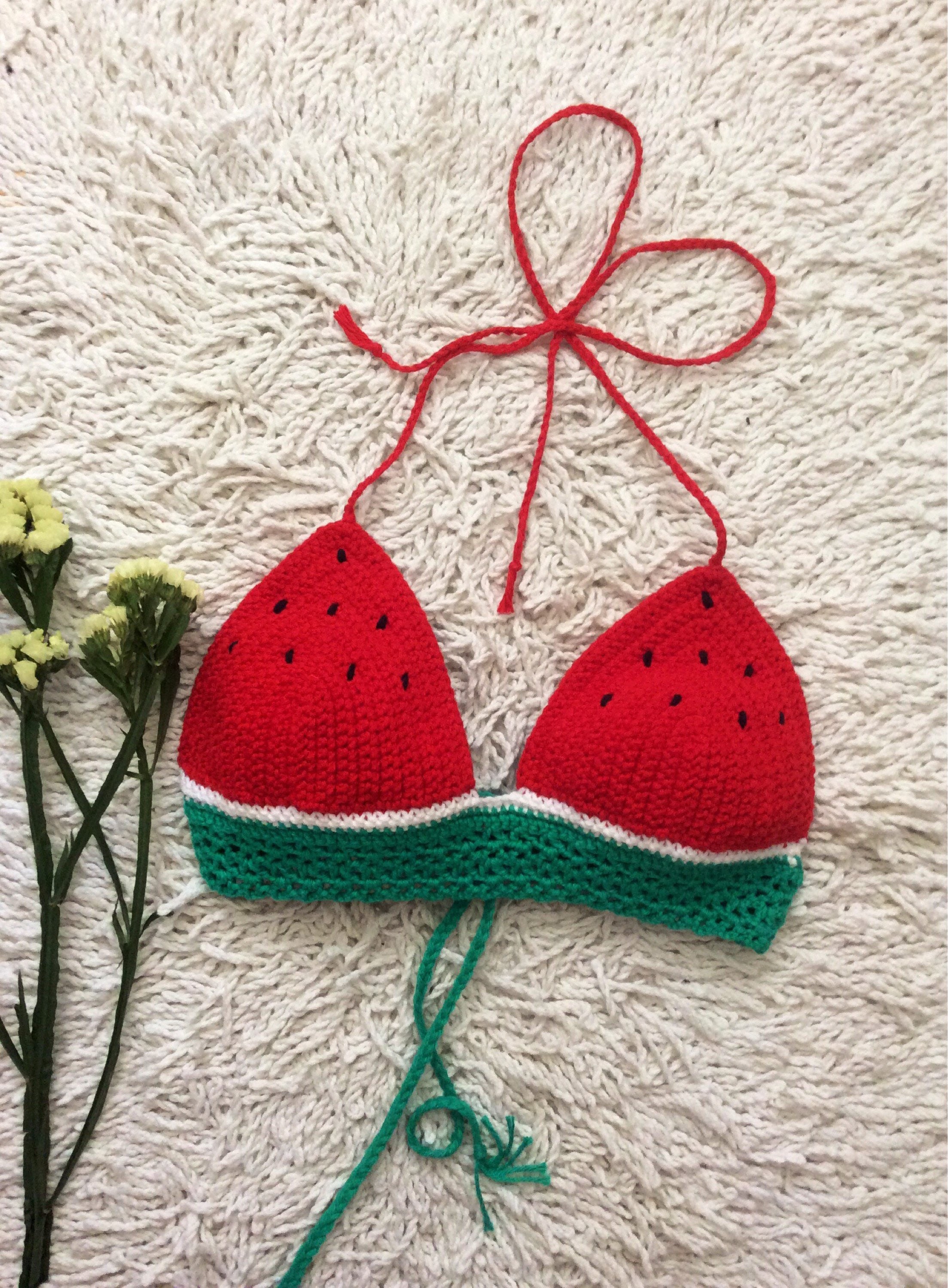 festival/rave watermelon cotton crochet bra crop top