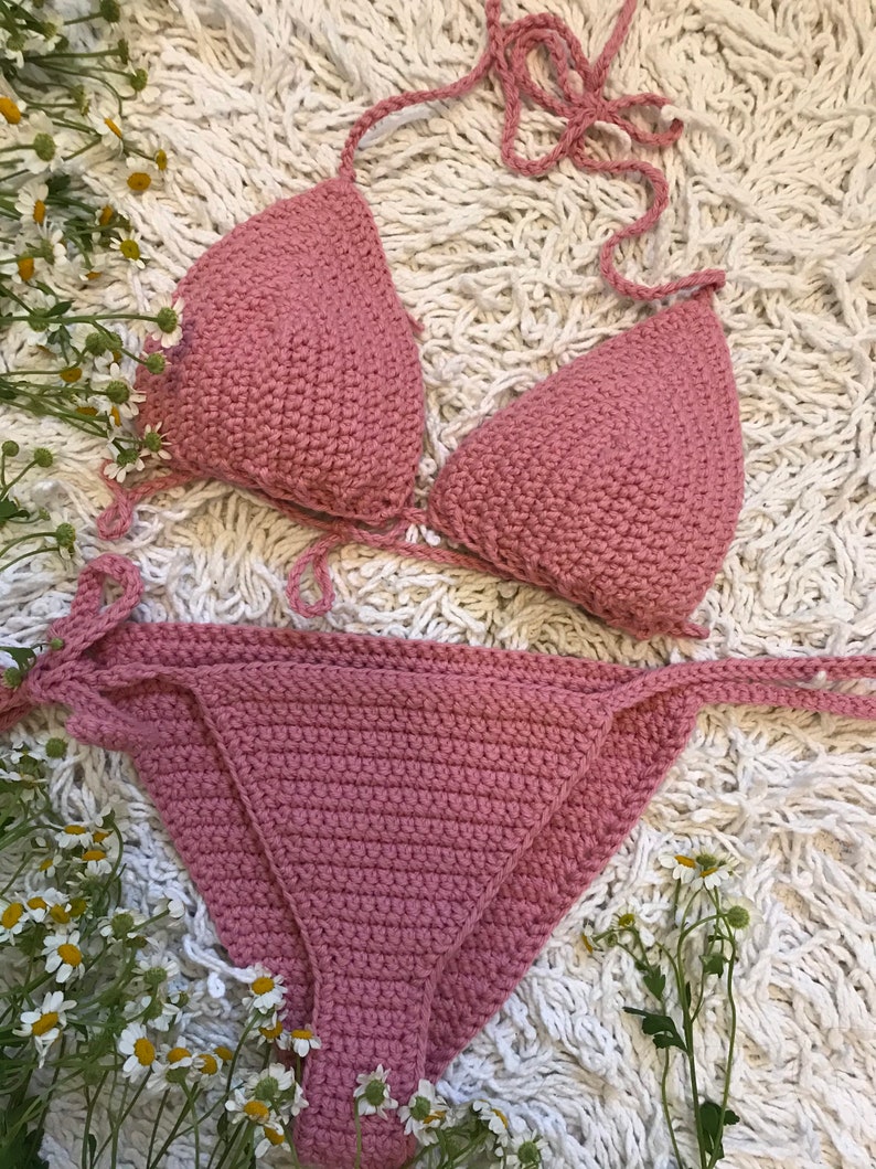 SALE Bohemian crochet bikini set simple basics 100% cotton | Etsy