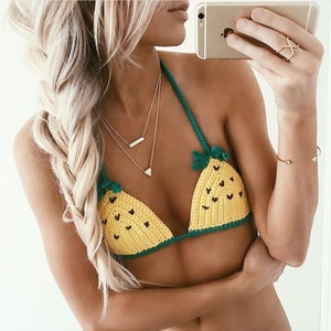 Crochet Boho pineapple swim festival bikini top -100%cotton