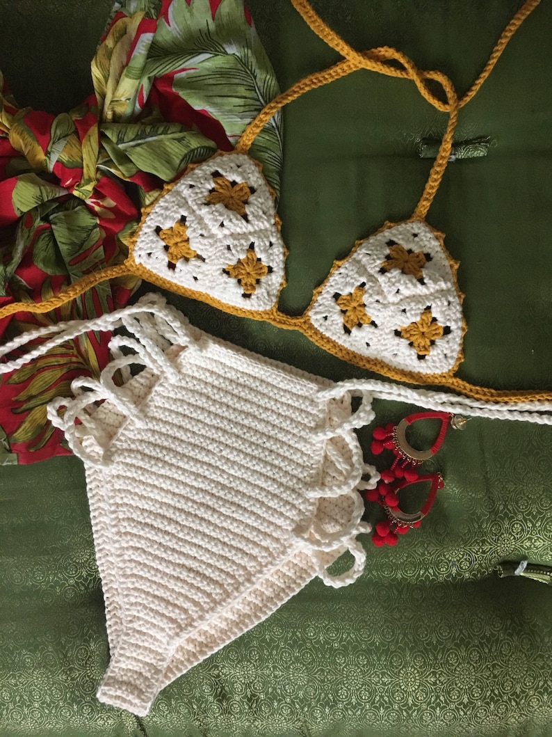 Bohemian Retro vintage crochet swim bikini top 100% cotton | Etsy