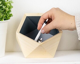 Small wood bin Grey Wood Bin Small Pen Holder Grey for Office Pen Tray Grey Wood Office Pen Holder Small Wood Box Grey Custom Coworker Gift