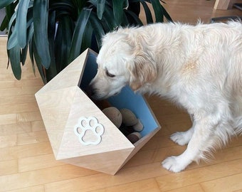 Hundespielzeugbehälter für Hundespielzeug, Aufbewahrungskorb, Haustierspielzeugbox mit Namen, Haustiermöbel, Golden Retriever Hundespielzeugbox, personalisierte Spielzeugaufbewahrung, Holzbox